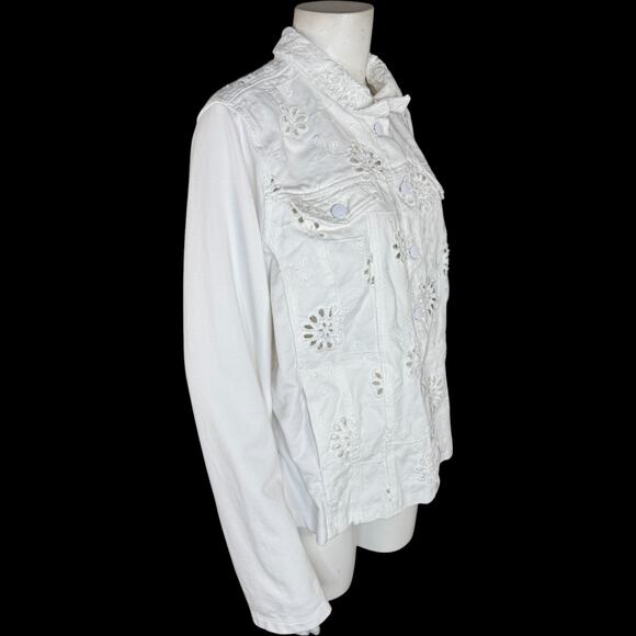 Belle by Kim Gravel Eyelet Jacket with Knit Sleeves and Back White Large - Picture 4 of 14